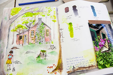 students drawing with pen and ink