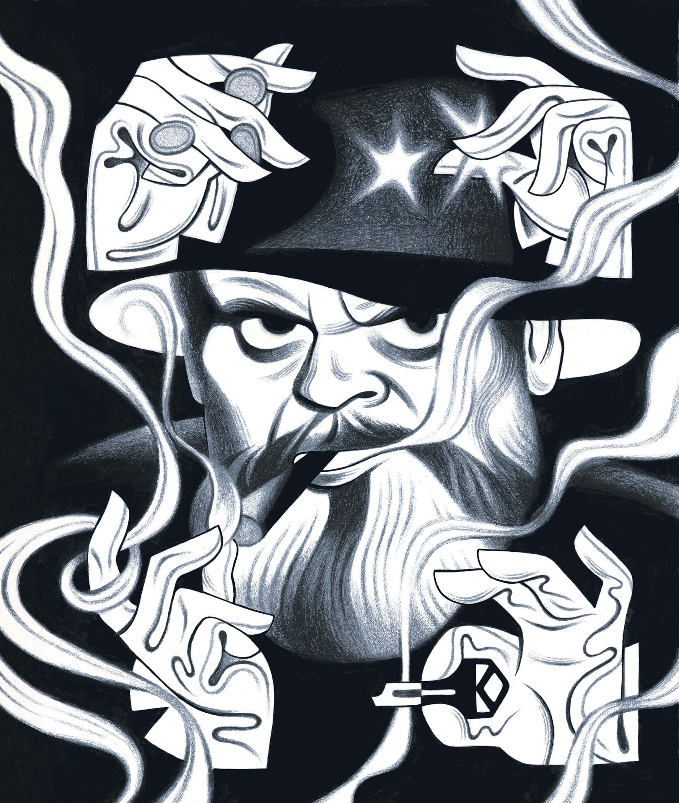 -Portrait of Orson Welles by Michelle Perez for the Beneficial Shock! Fun & Games Issue. AD: Gabriel Solomons